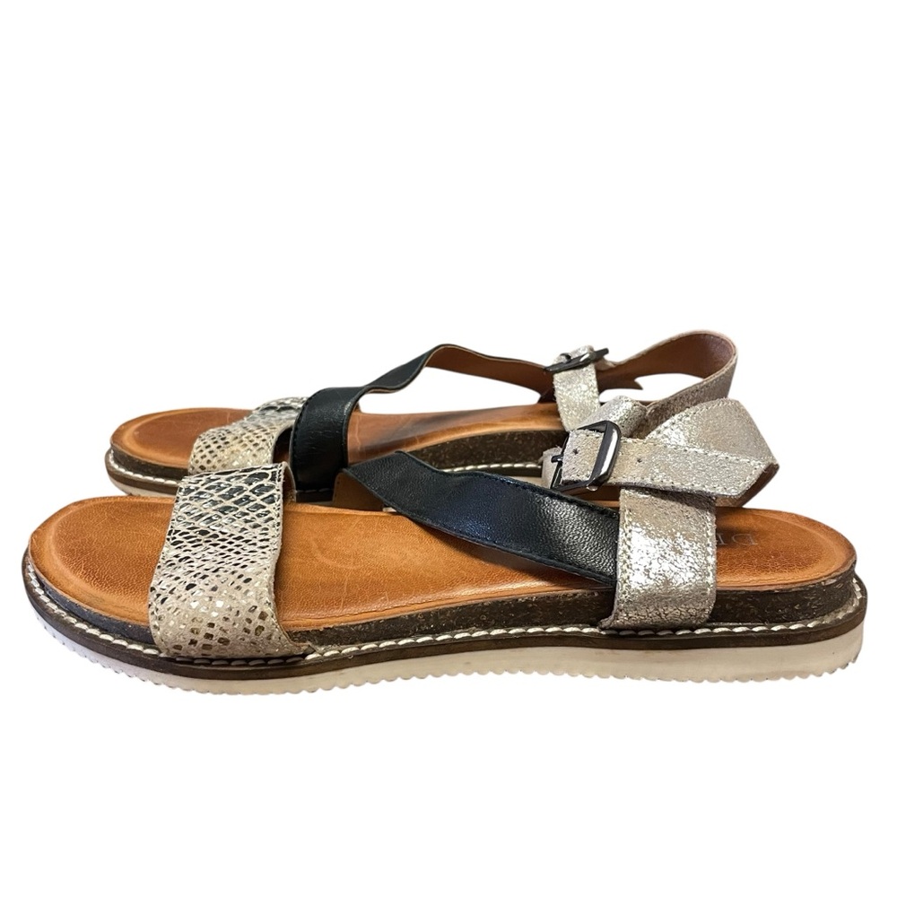 DIBA TRUE Women’s Brown Leather & Silver Strappy Sandals Size 6.5